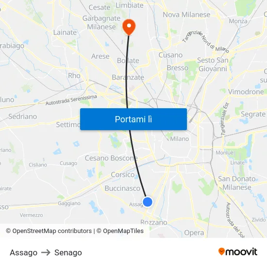 Assago to Senago map