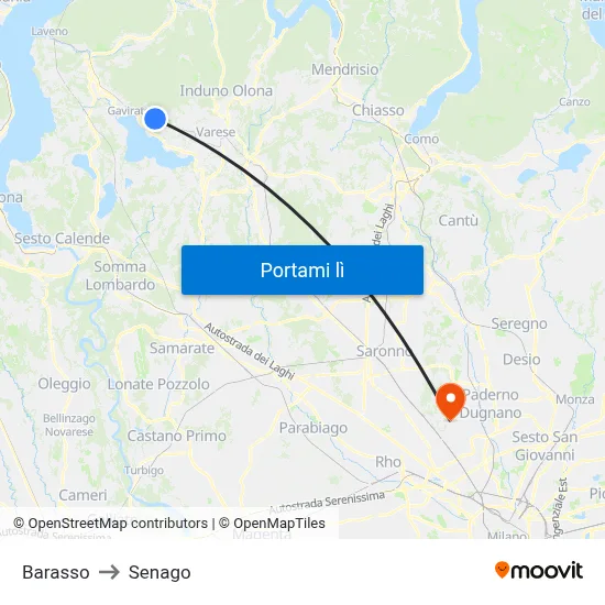 Barasso to Senago map