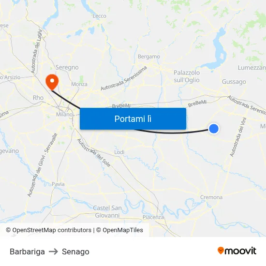 Barbariga to Senago map