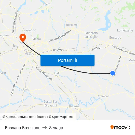 Bassano Bresciano to Senago map