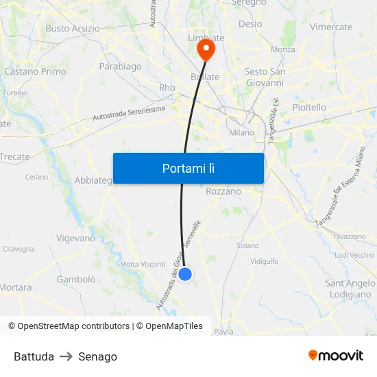 Battuda to Senago map
