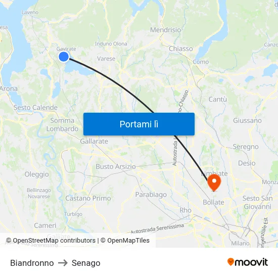 Biandronno to Senago map