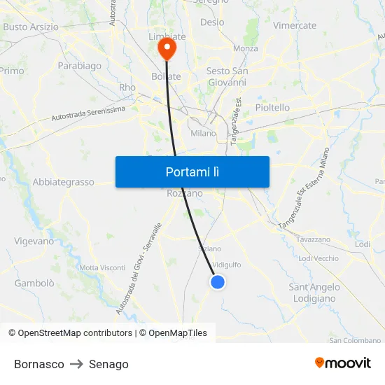 Bornasco to Senago map