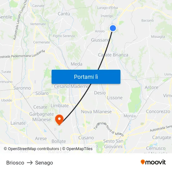 Briosco to Senago map