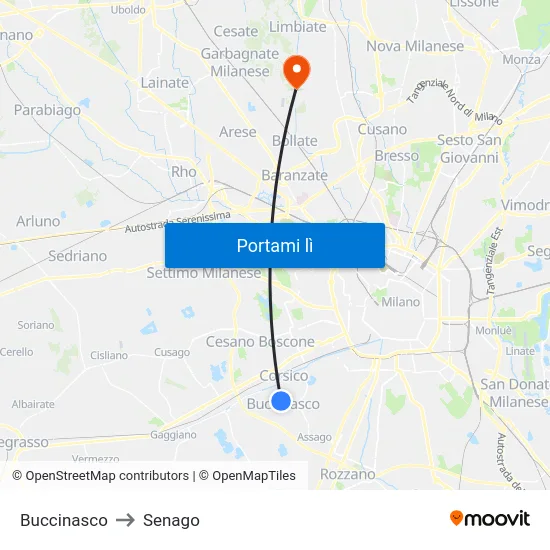 Buccinasco to Senago map