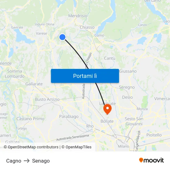 Cagno to Senago map