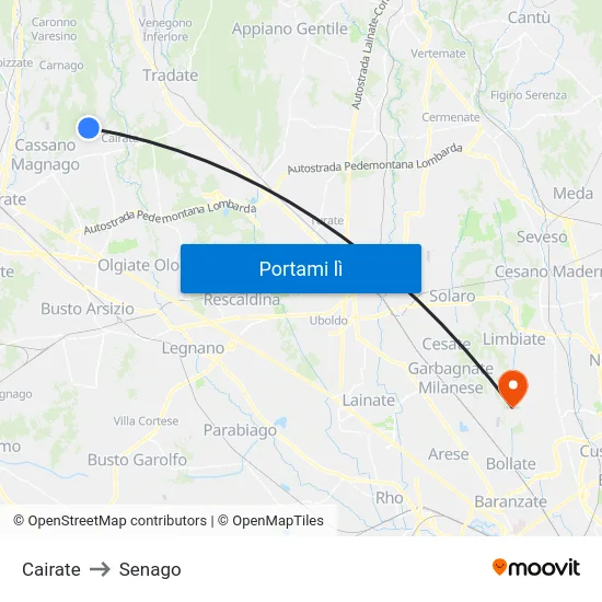 Cairate to Senago map
