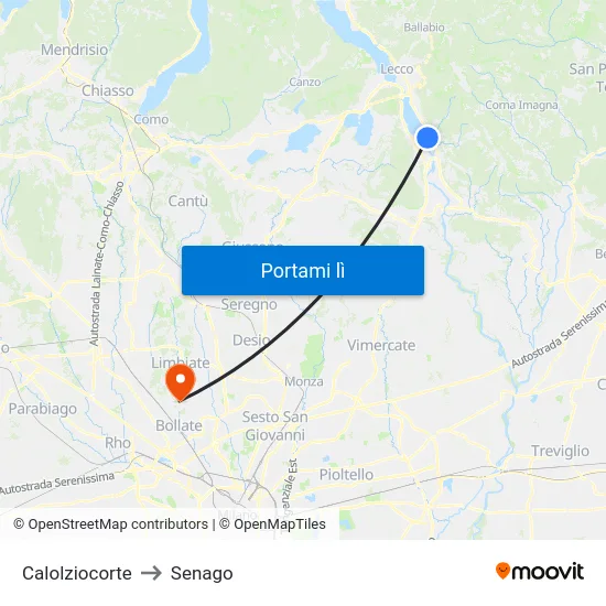 Calolziocorte to Senago map