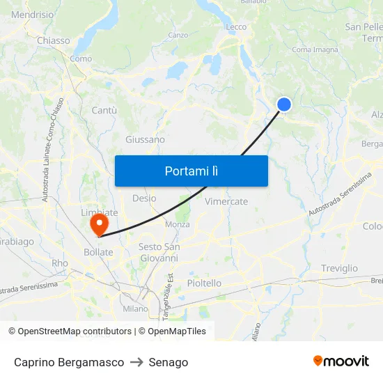 Caprino Bergamasco to Senago map