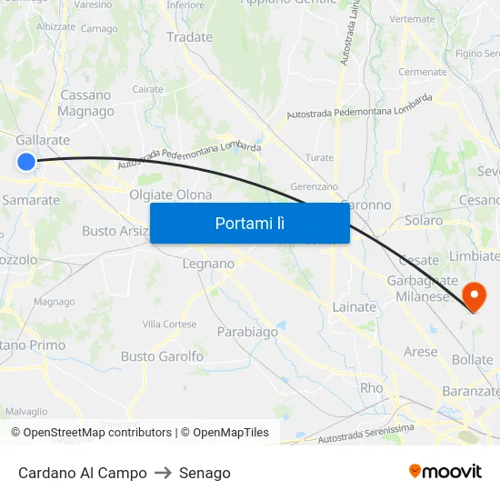 Cardano Al Campo to Senago map