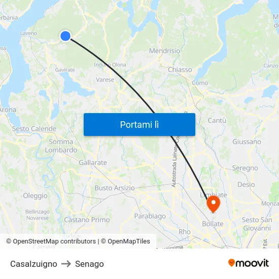Casalzuigno to Senago map