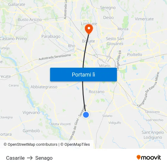 Casarile to Senago map