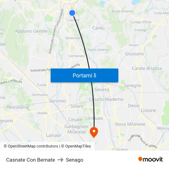 Casnate Con Bernate to Senago map