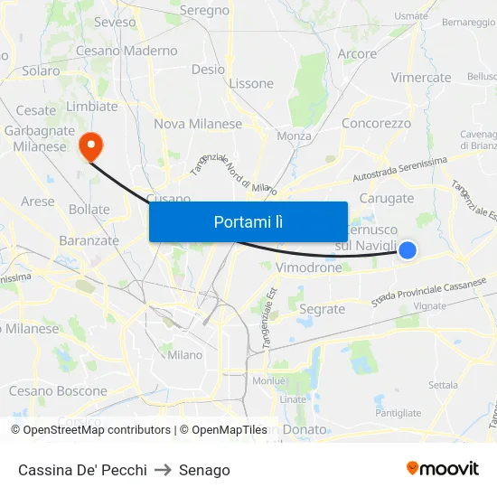 Cassina De' Pecchi to Senago map