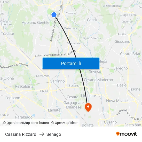 Cassina Rizzardi to Senago map