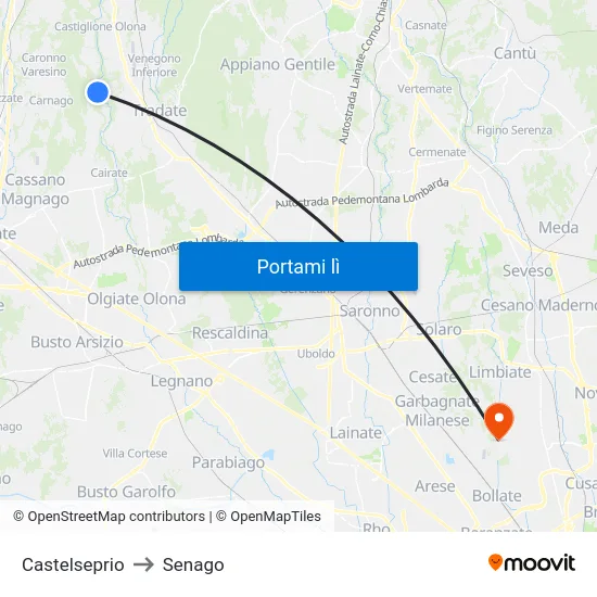 Castelseprio to Senago map