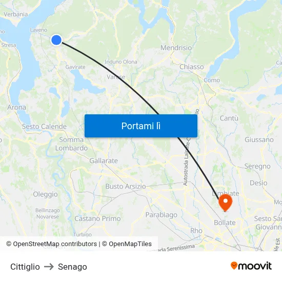 Cittiglio to Senago map