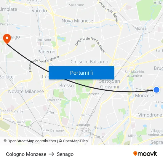 Cologno Monzese to Senago map