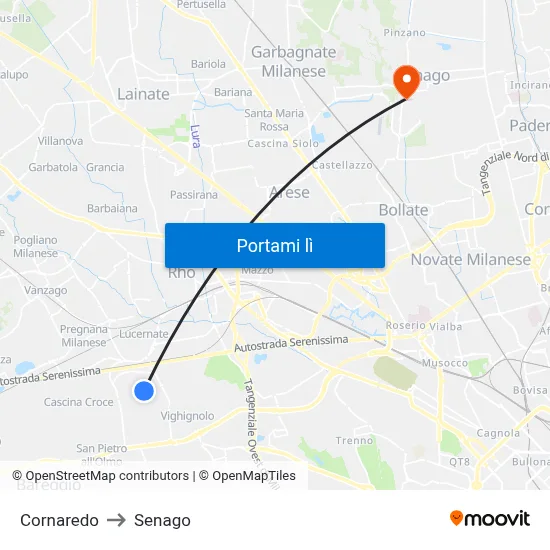 Cornaredo to Senago map