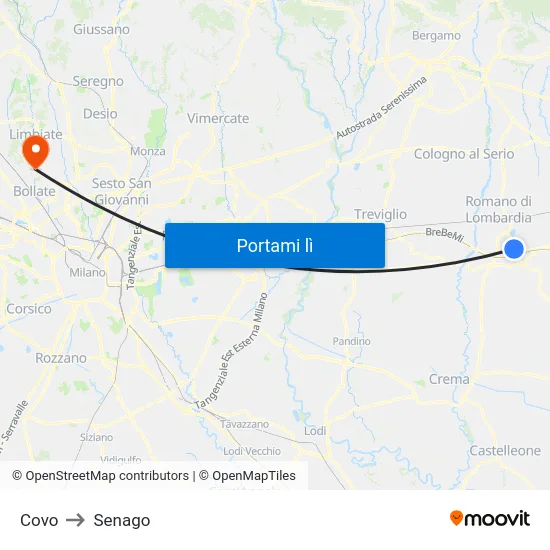 Covo to Senago map