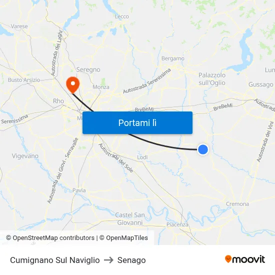 Cumignano Sul Naviglio to Senago map
