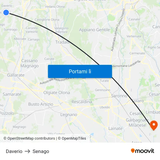 Daverio to Senago map