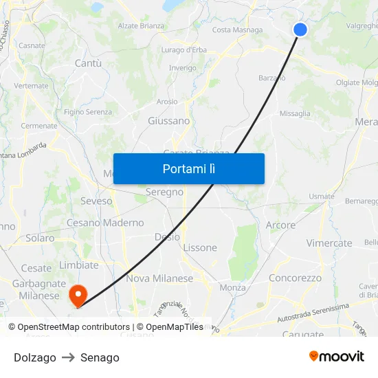 Dolzago to Senago map