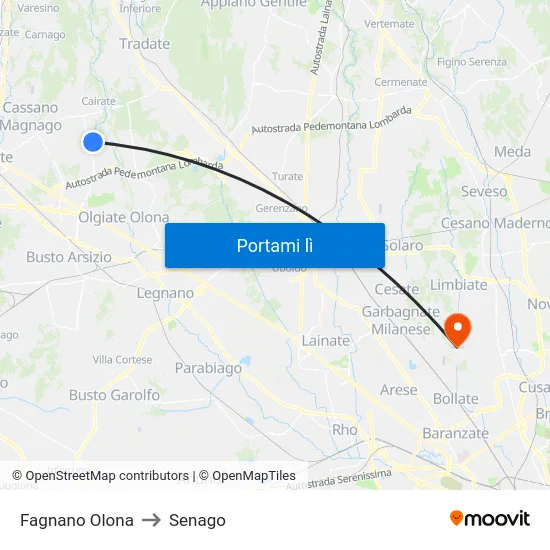 Fagnano Olona to Senago map