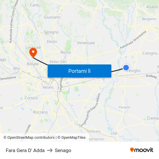 Fara Gera D' Adda to Senago map