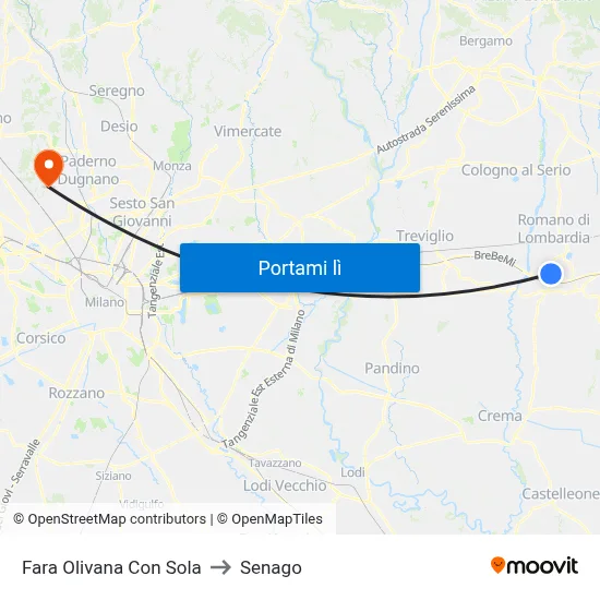 Fara Olivana Con Sola to Senago map