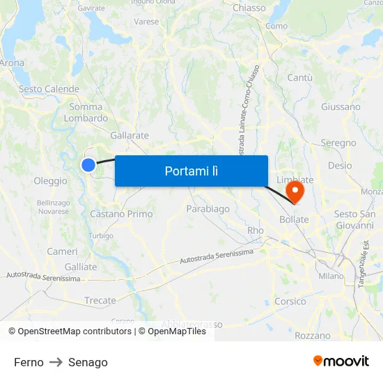 Ferno to Senago map