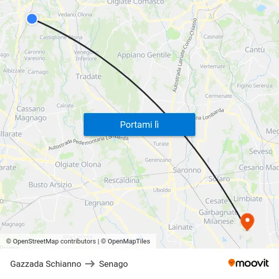 Gazzada Schianno to Senago map