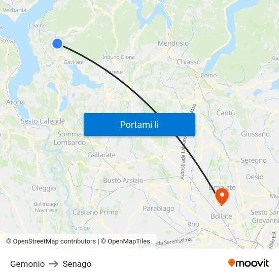 Gemonio to Senago map