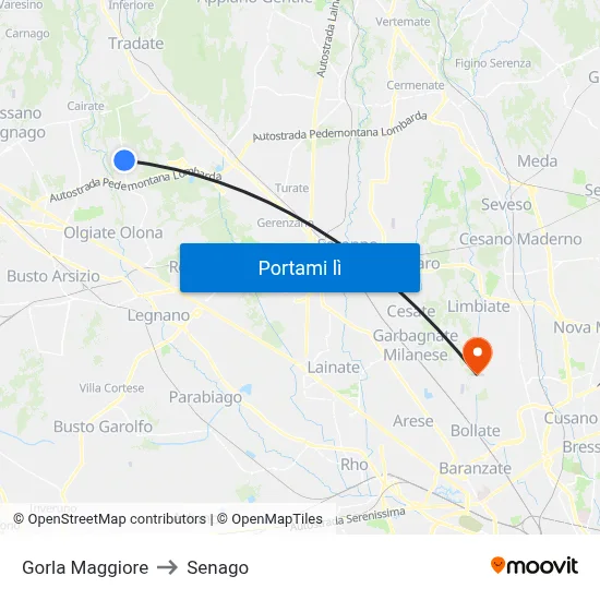 Gorla Maggiore to Senago map