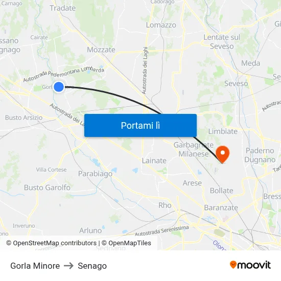 Gorla Minore to Senago map