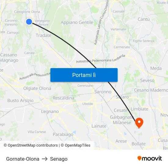Gornate-Olona to Senago map