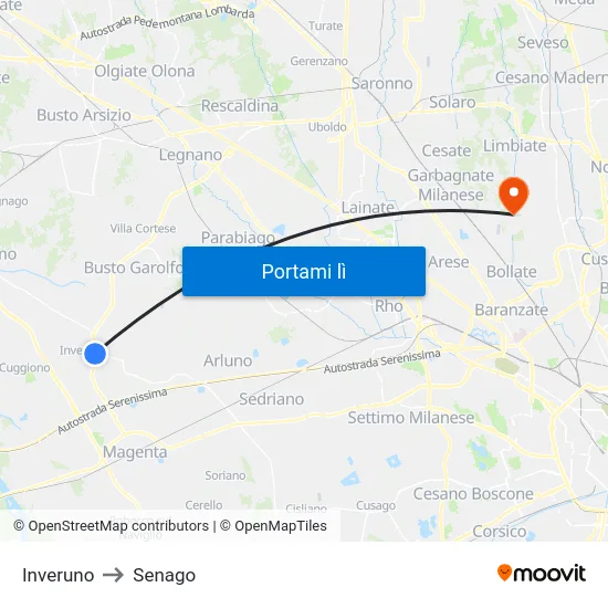 Inveruno to Senago map