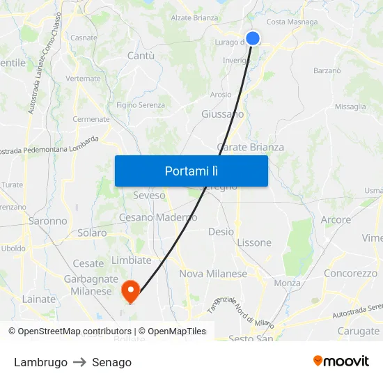 Lambrugo to Senago map