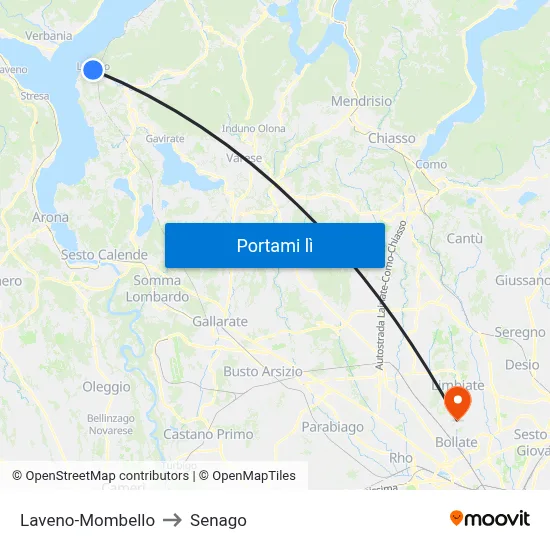 Laveno-Mombello to Senago map