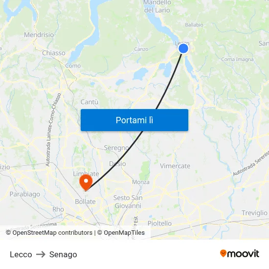 Lecco to Senago map