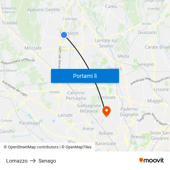 Lomazzo to Senago map