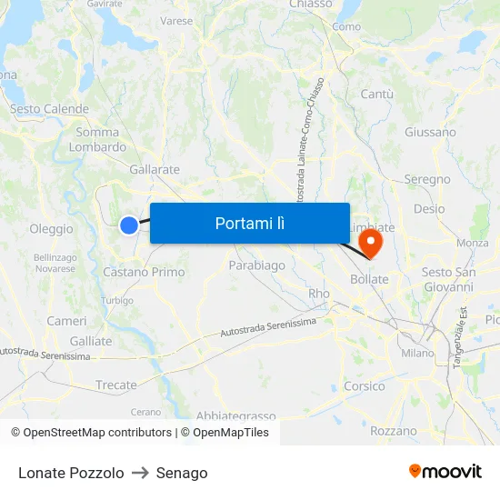 Lonate Pozzolo to Senago map