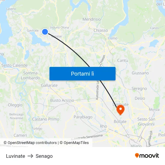 Luvinate to Senago map