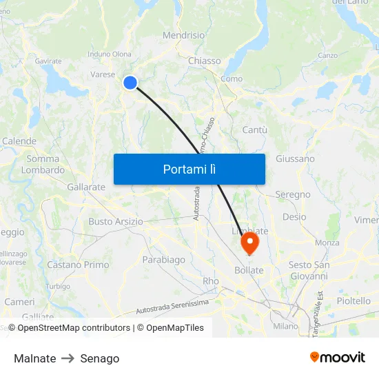 Malnate to Senago map