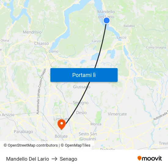 Mandello Del Lario to Senago map