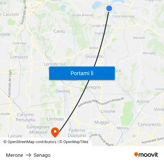 Merone to Senago map