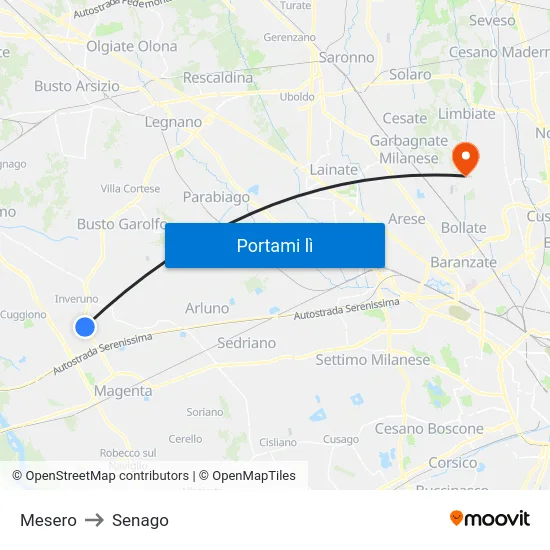 Mesero to Senago map