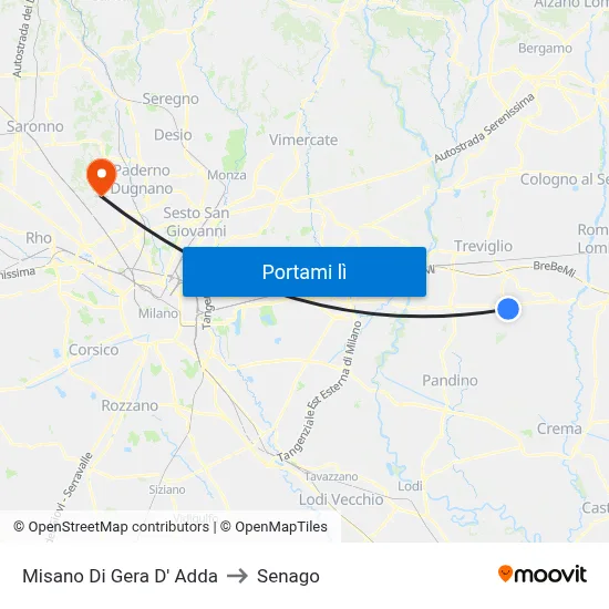 Misano Di Gera D' Adda to Senago map