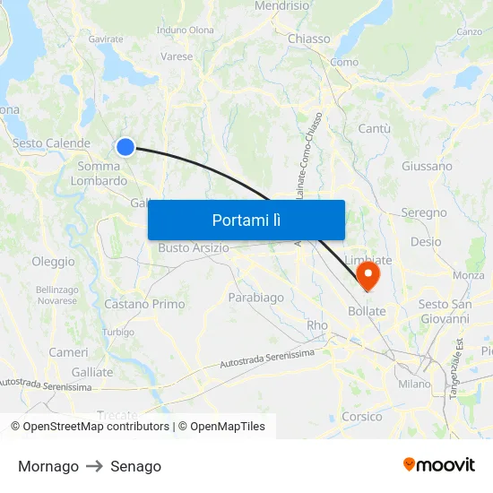 Mornago to Senago map