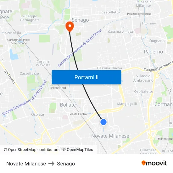 Novate Milanese to Senago map